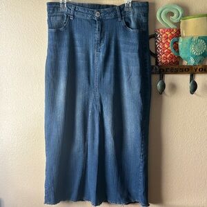 Classic Blue Denim Flared Maxi Skirt